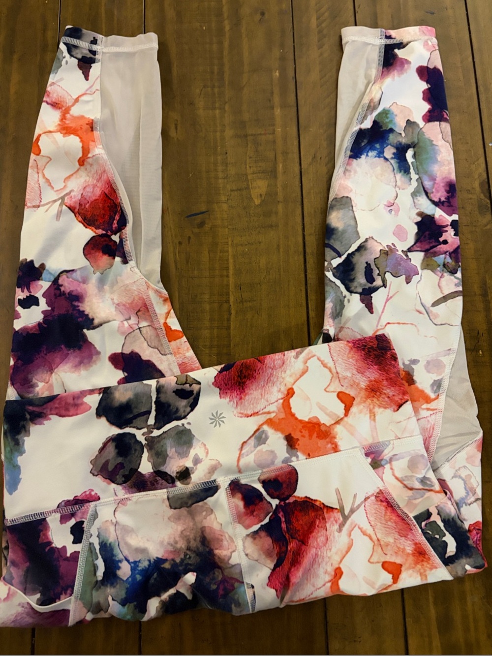 Athleta Floral Watercolor Crop Leggings in White, Pink & Purple